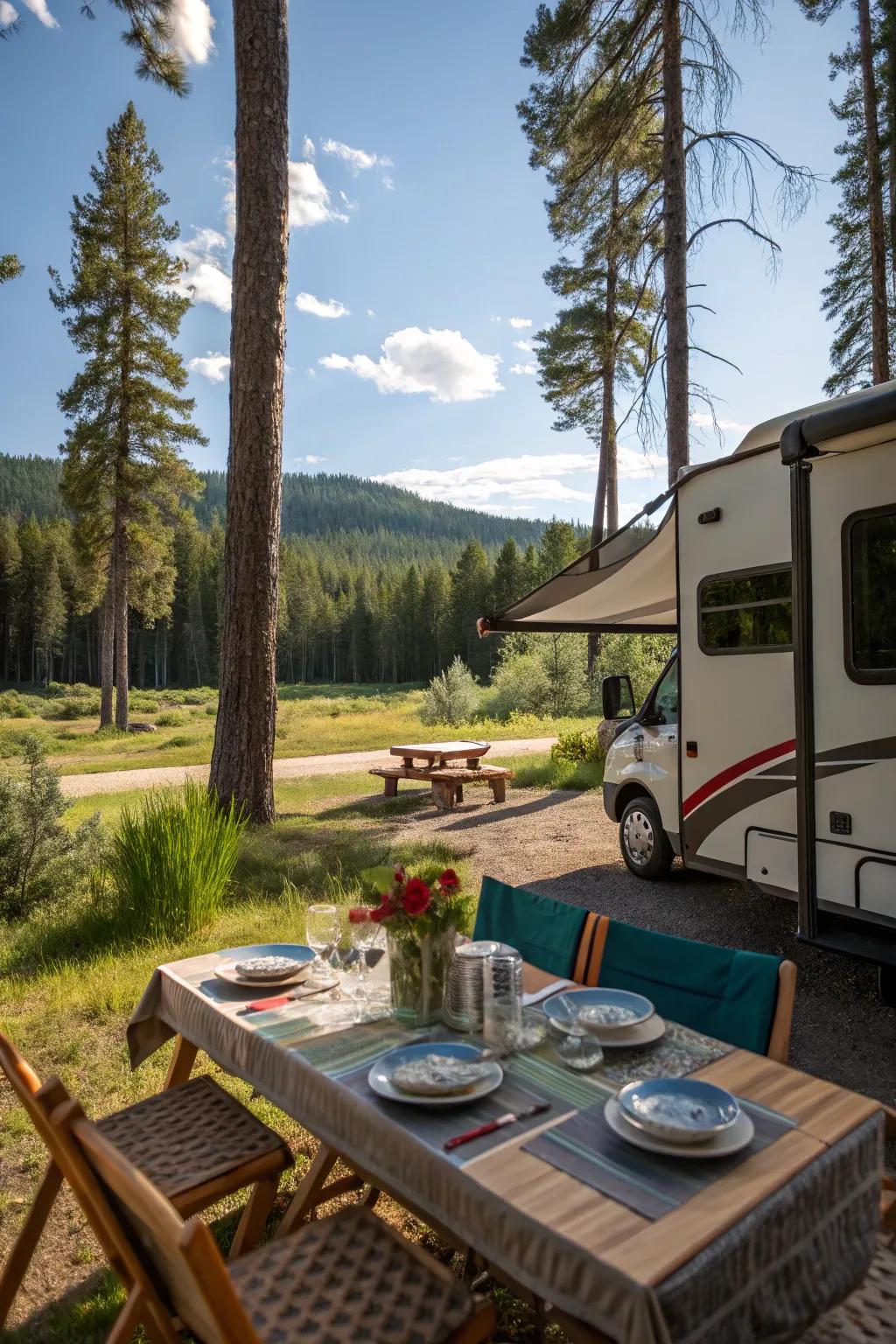 An outdoor dining spot makes meals more delightful.