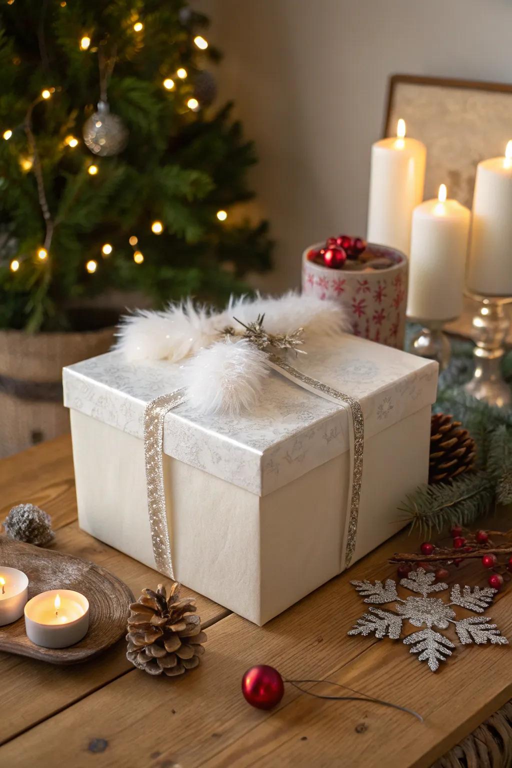 Imitation fur border incorporates a luxurious touch to Santa containers.