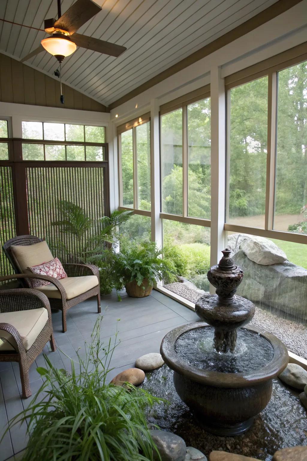 A veranda themed around tranquility offers peace and serenity.