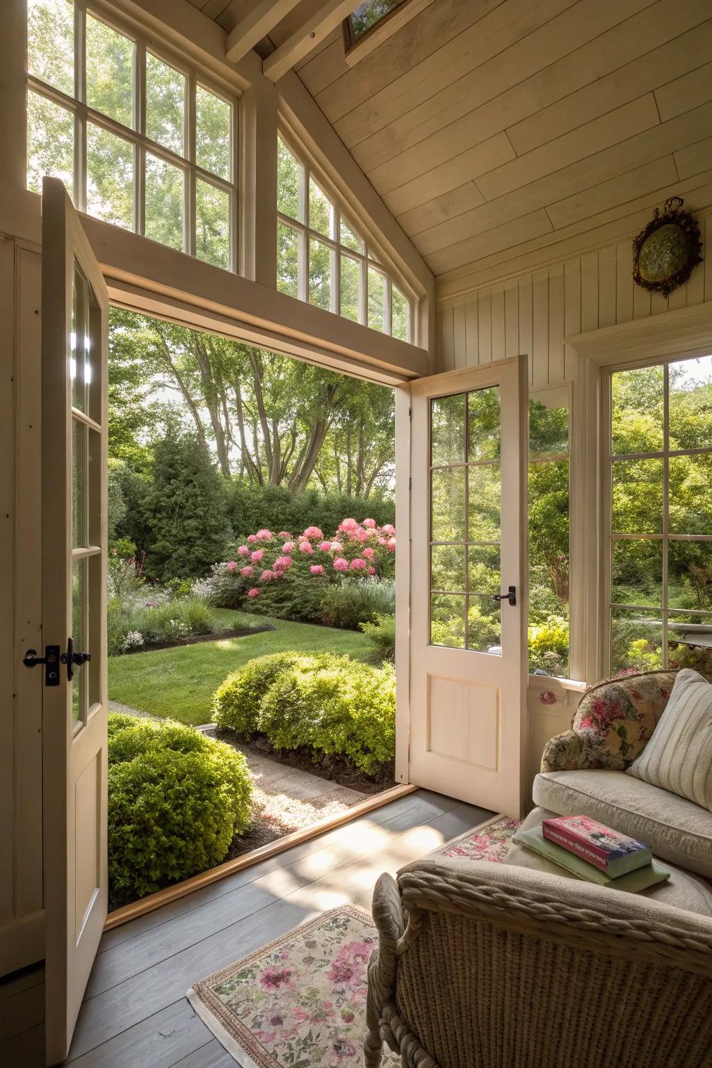 A she shed beautifully linked with the outside environment.