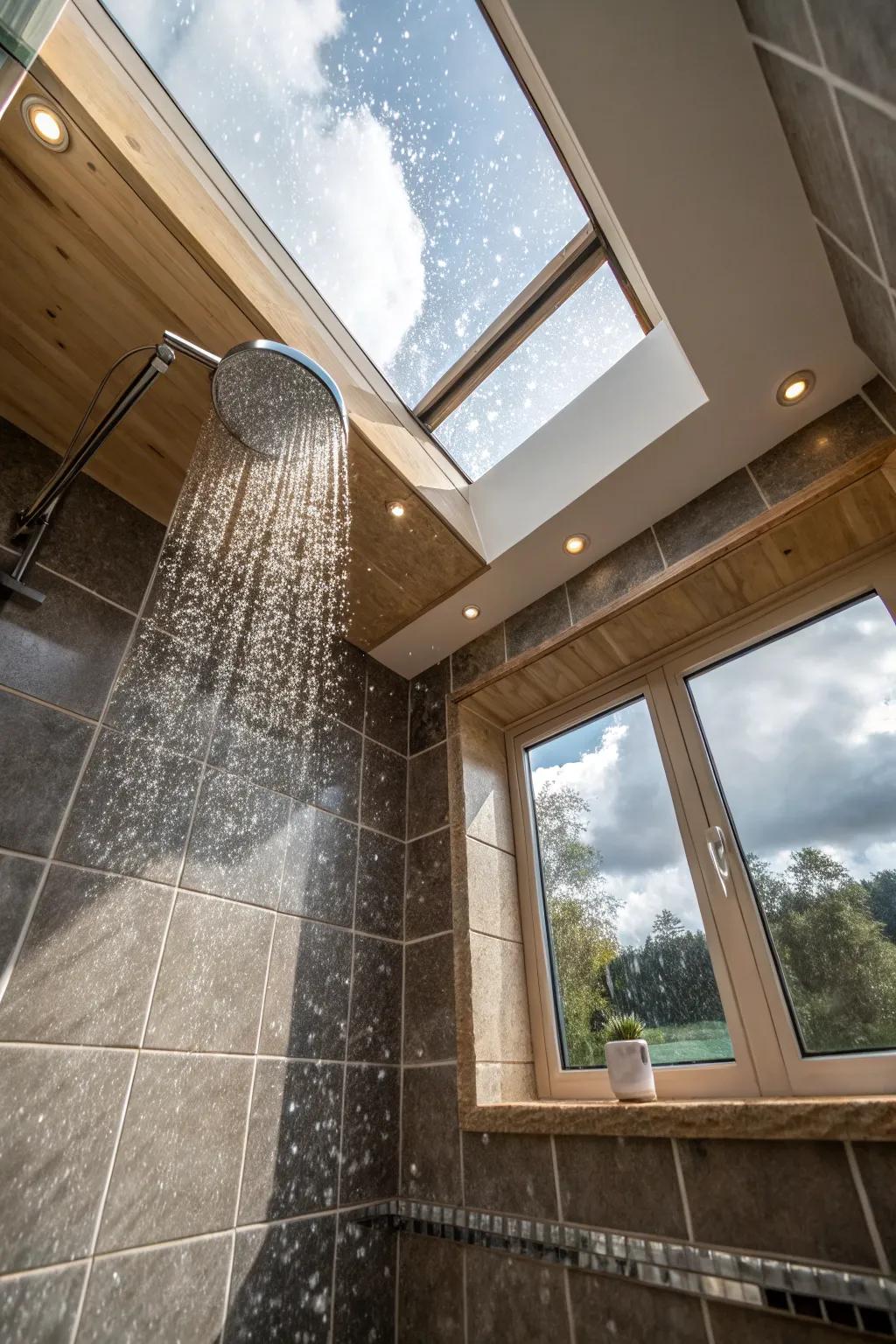 A window fills your shower with natural light.