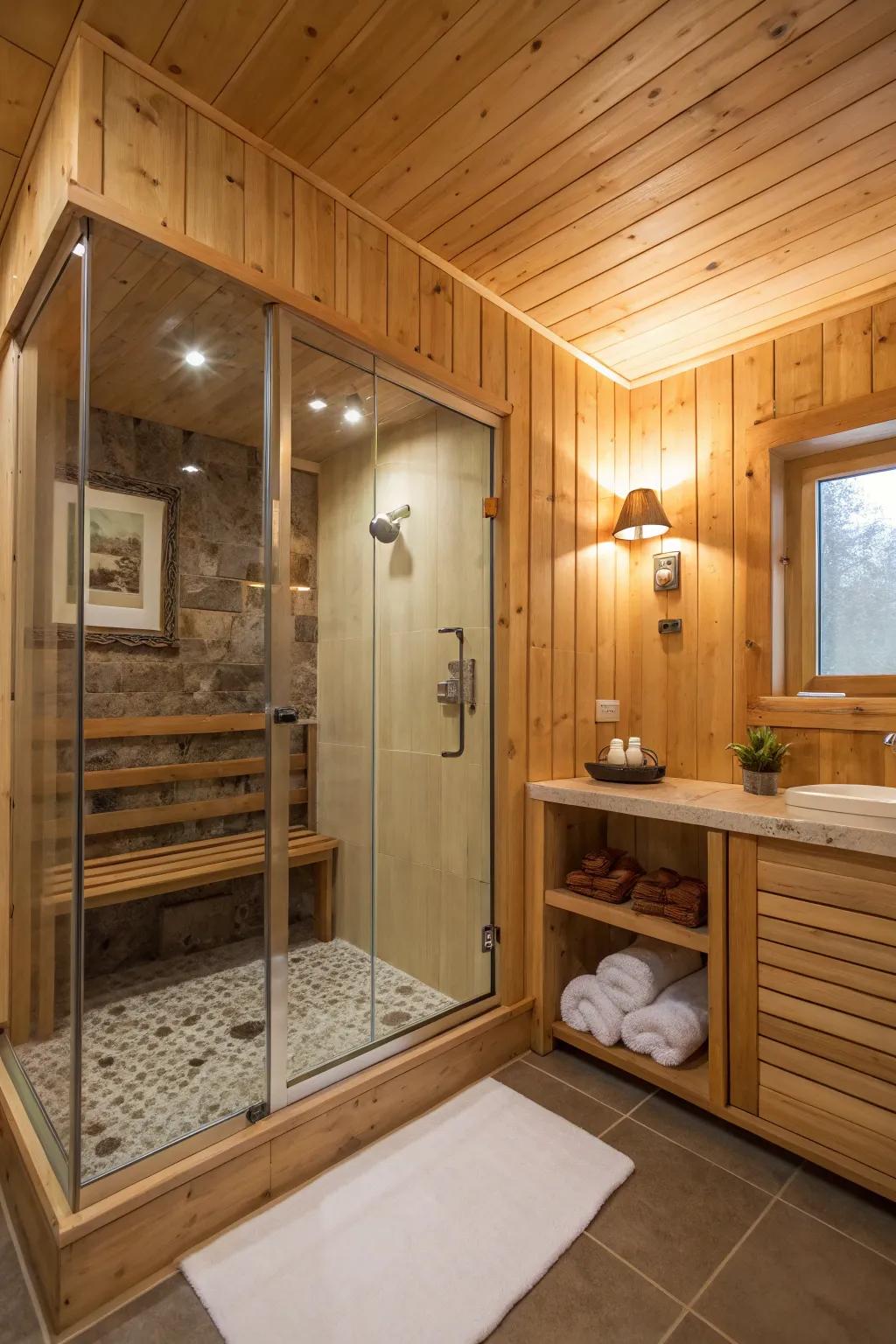 Lumber boards bring warmth and a raw feel to your shower.