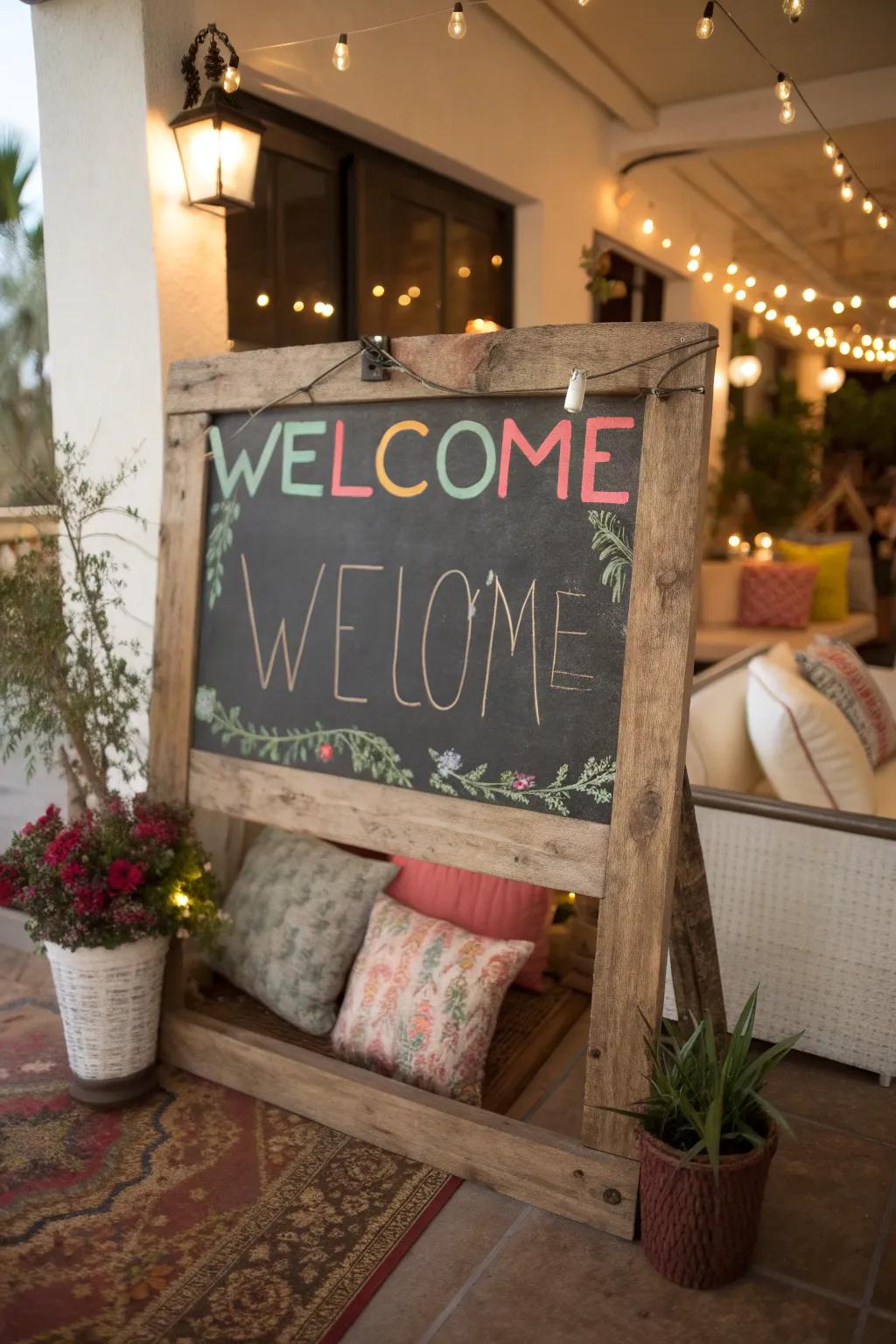 A marking slate featuring a customized message for a warm greeting.