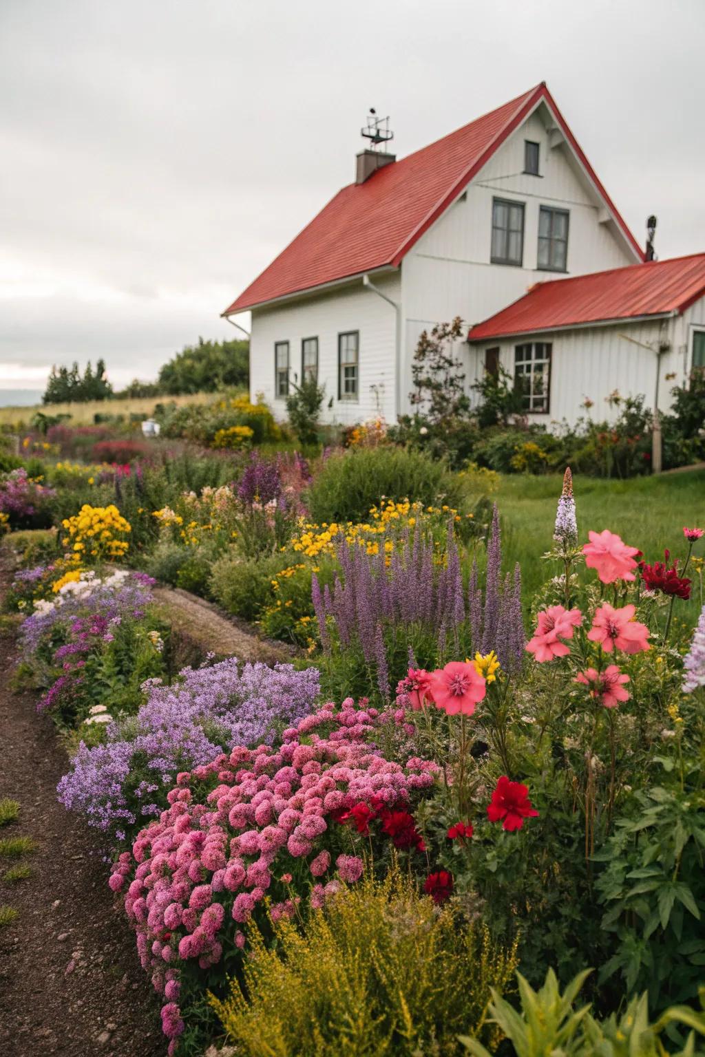 A romantic cottage garden teeming with color and vitality.