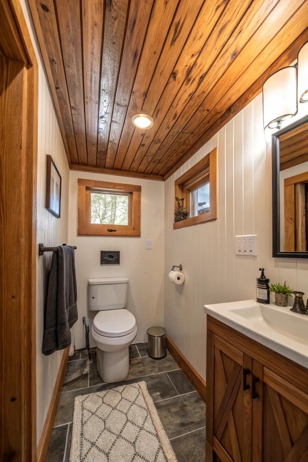 Contrasting wood tones add visual interest to the roof.