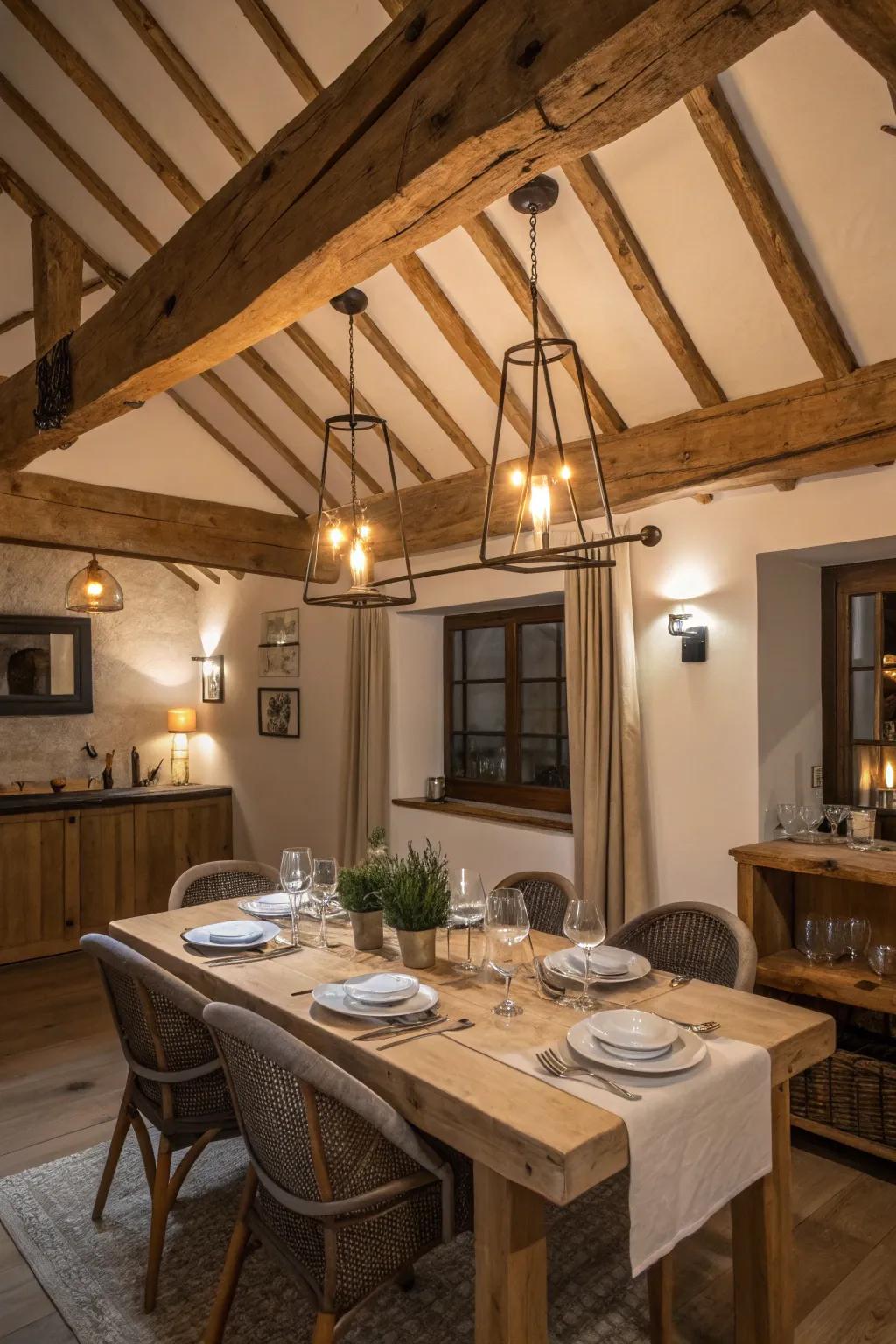 A harmonious merge of contemporary and classic components inside this meal area.