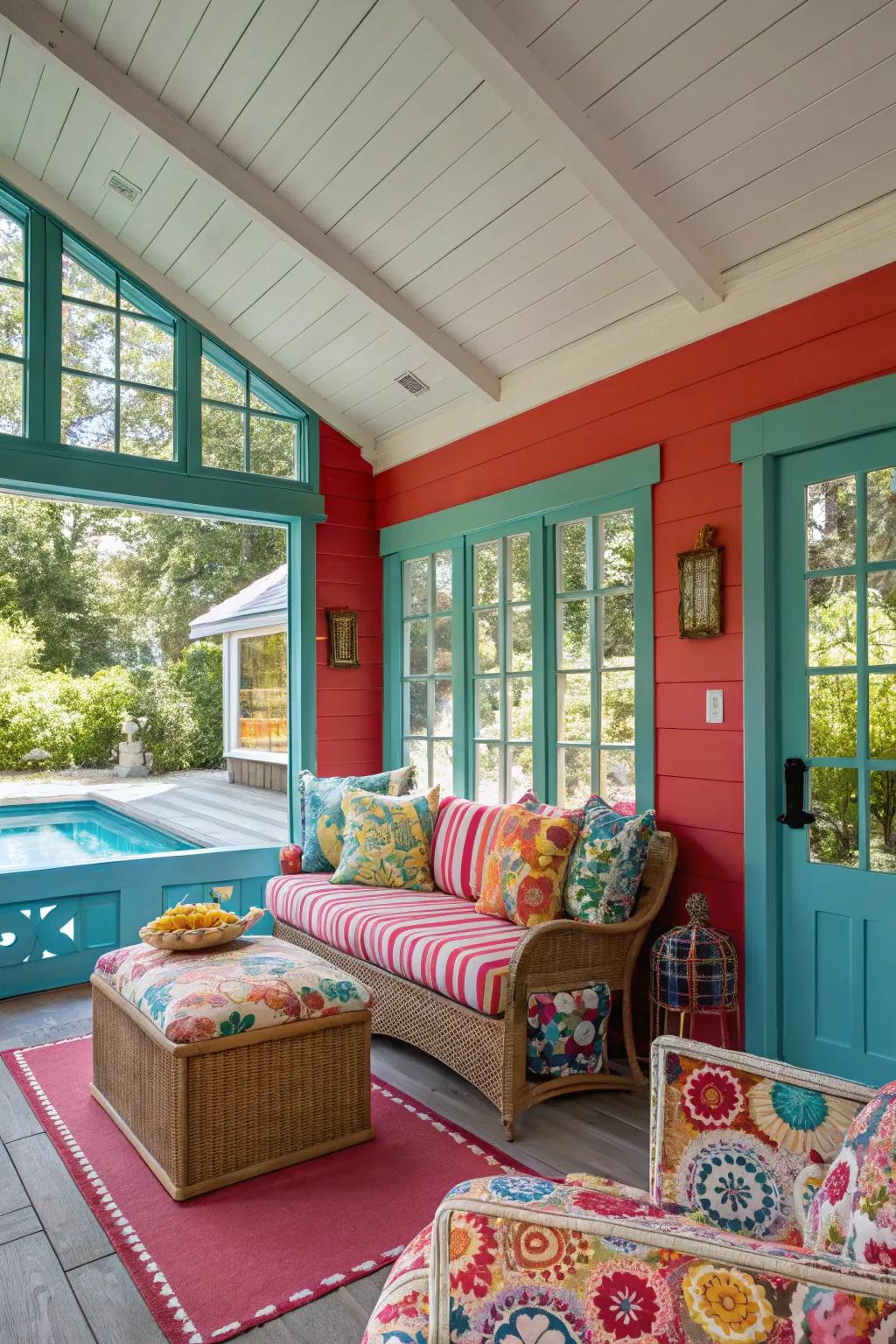 A lively and inviting atmosphere created with bold color choices.