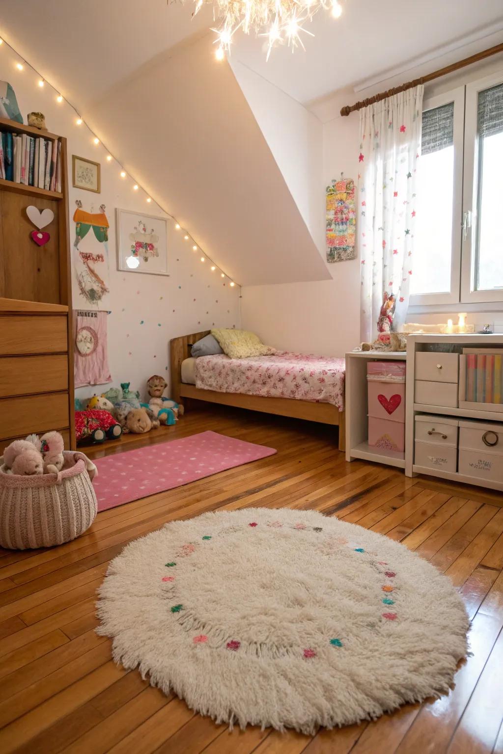 A warm rug adds warmth and defines the area.