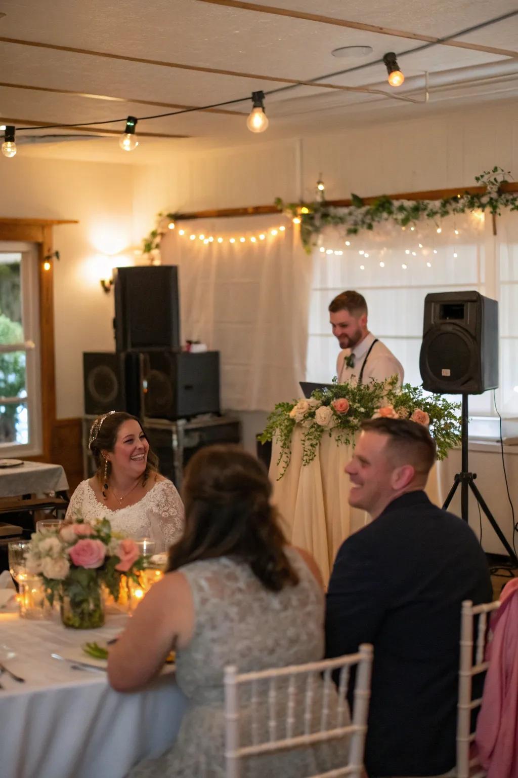 A personalized playlist setting the mood for a heartfelt home wedding.
