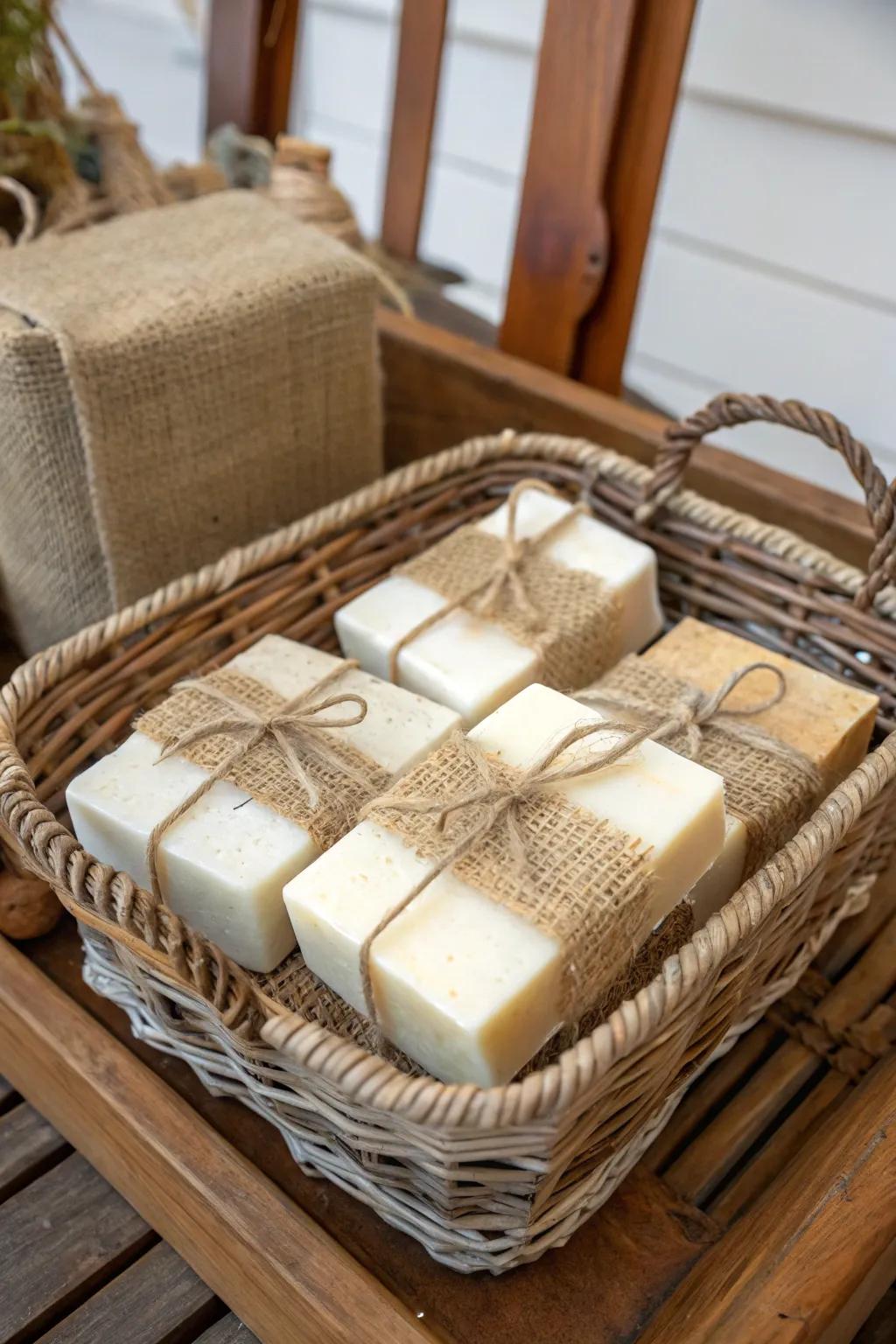 Country-wrapped bath bars that radiate farmhouse charm.