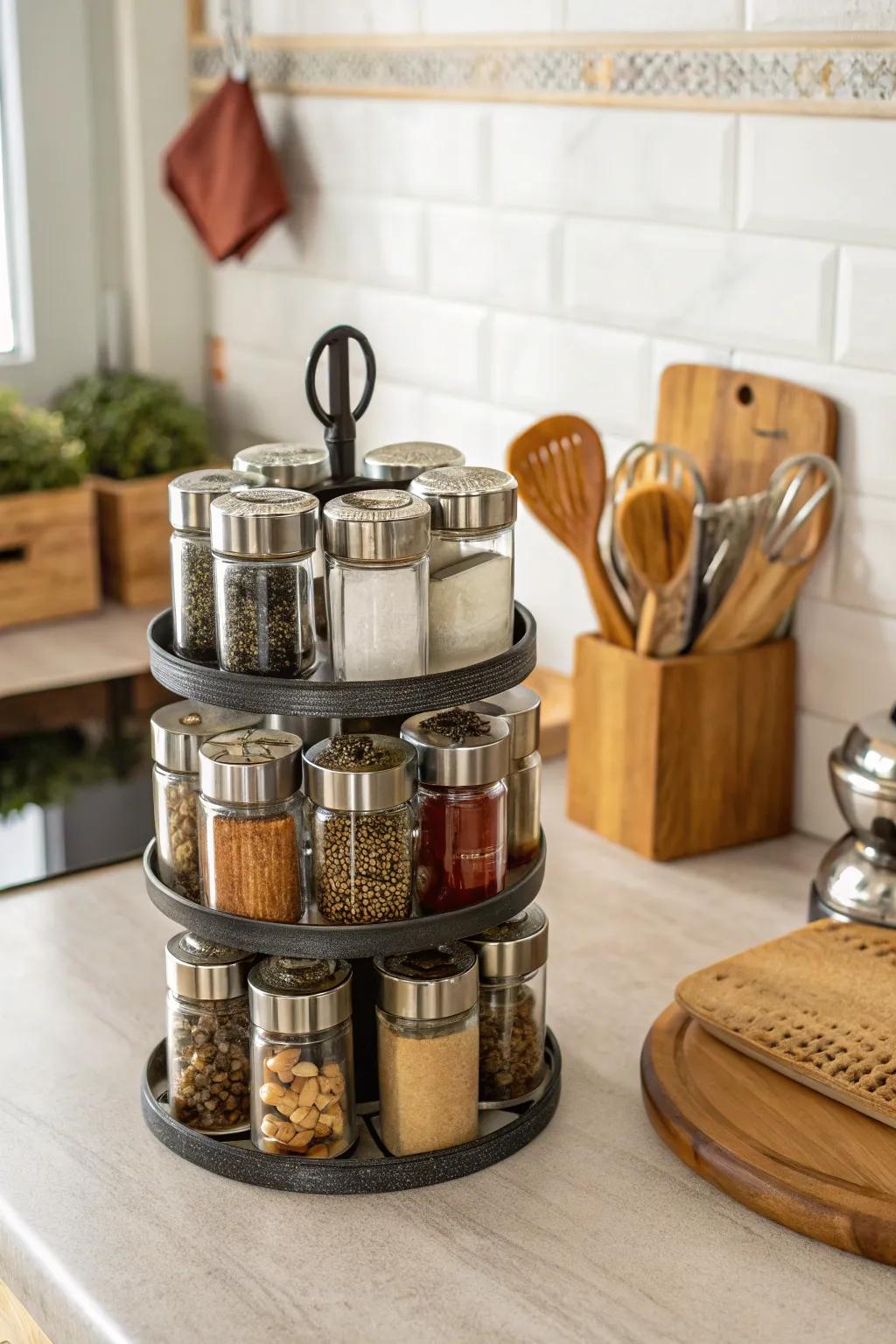 A traditional revolving spice fixture for effortless entry.