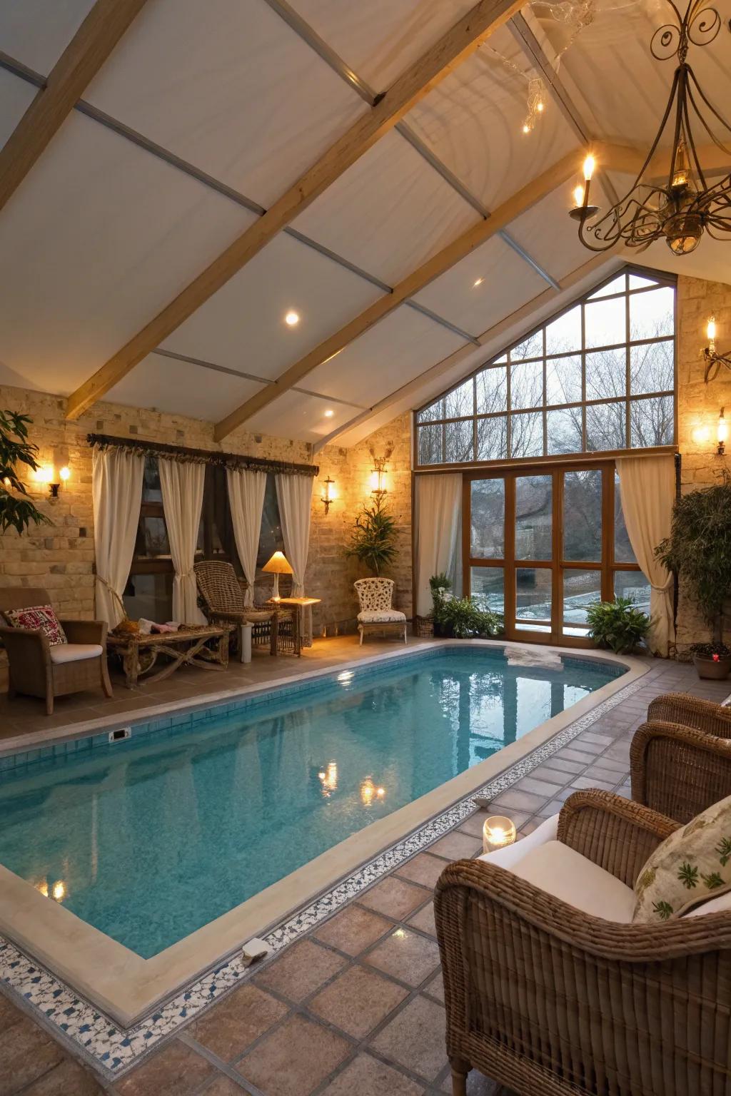 Enjoy all-season swimming with an indoor compact pool.