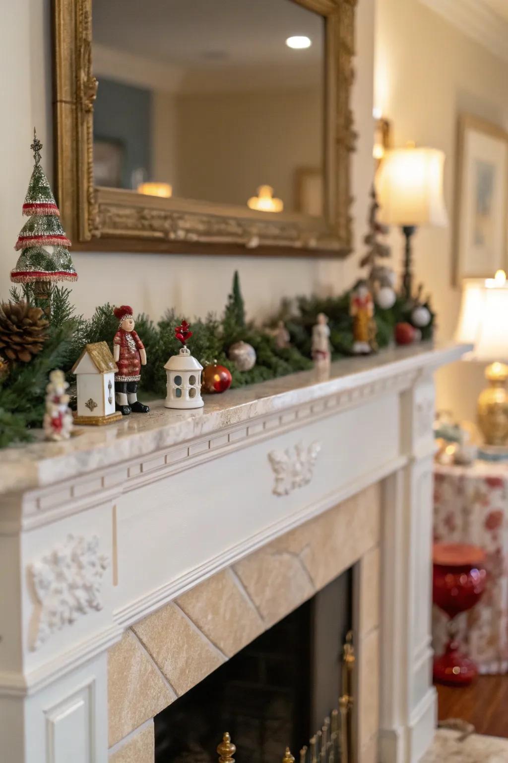 Ornamental accents give a distinctive flair to the mantel.