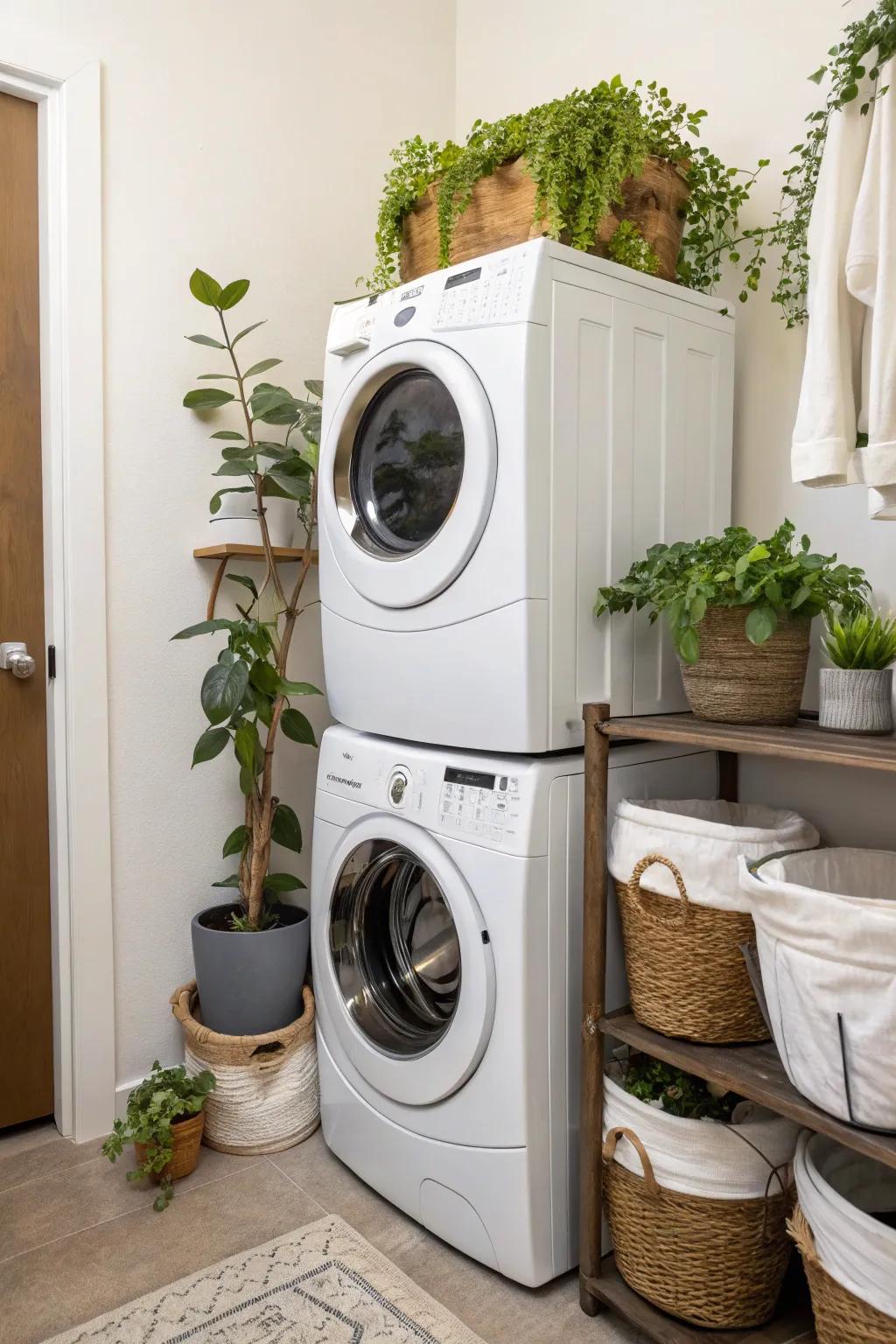 Plant life adds a fresh and vibrant detail to any laundry zone.
