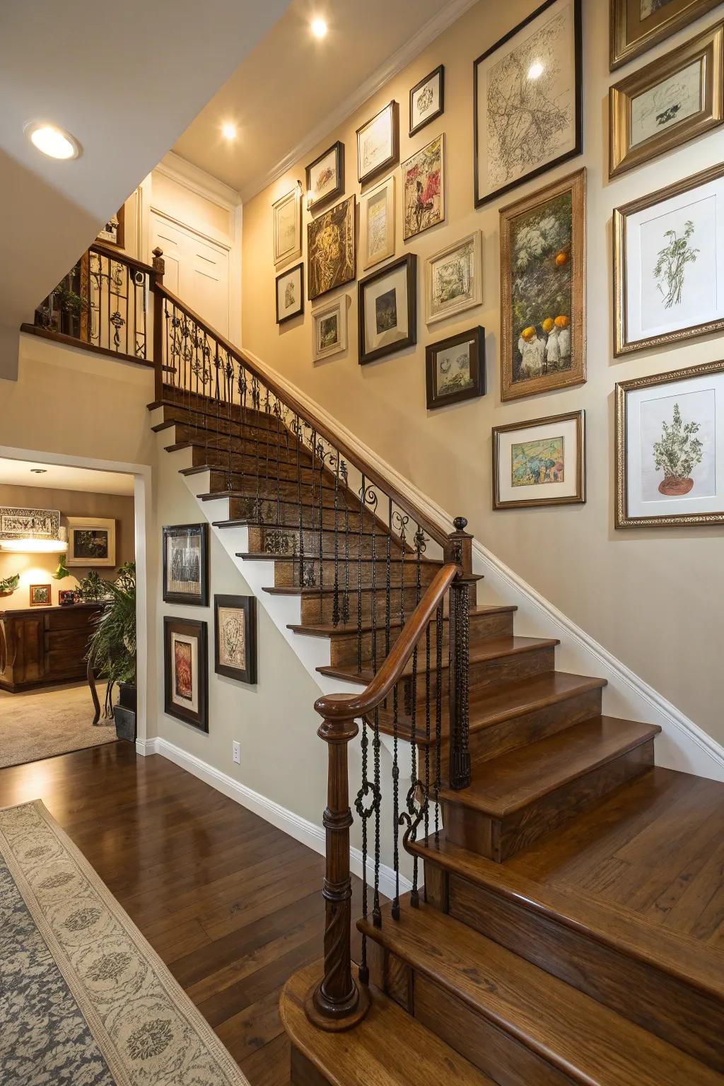 An artwork display can personalize your staircase and transform it into a focal point.
