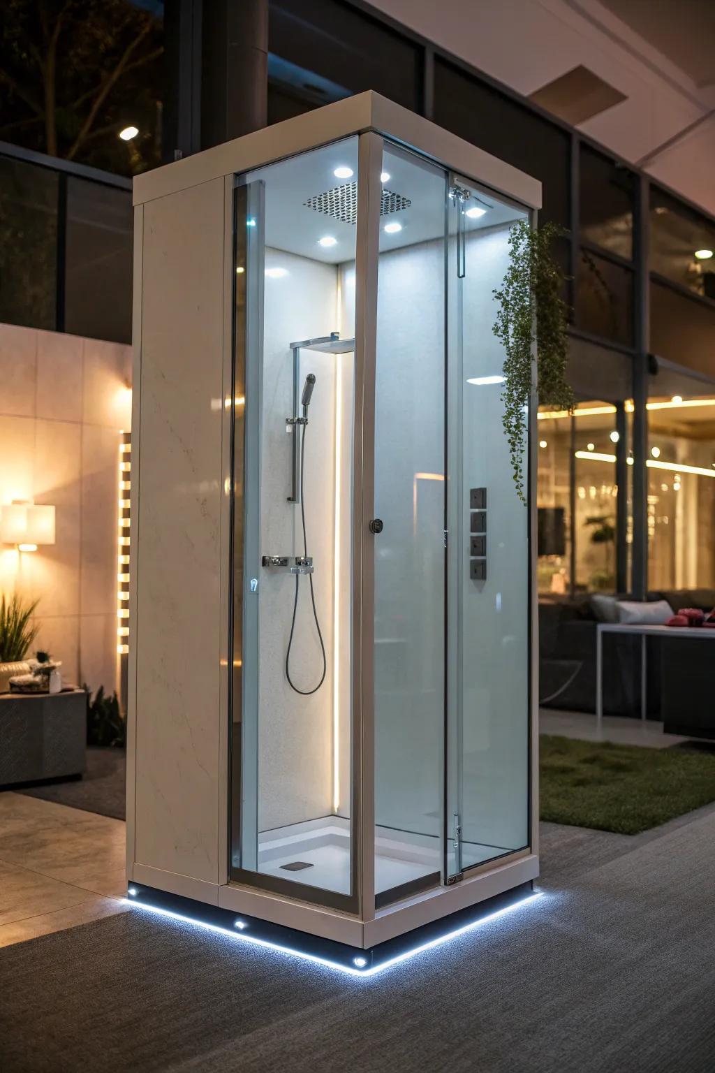 Lighting sets the mood for a soothing shower experience.