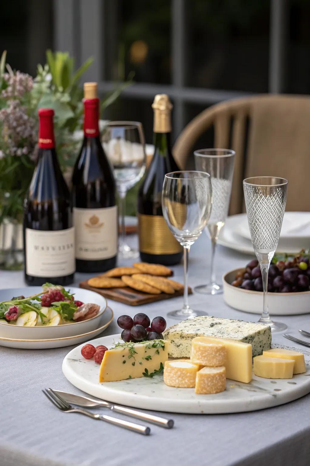 Indulge in a sophisticated grape juice and cheese night at home.