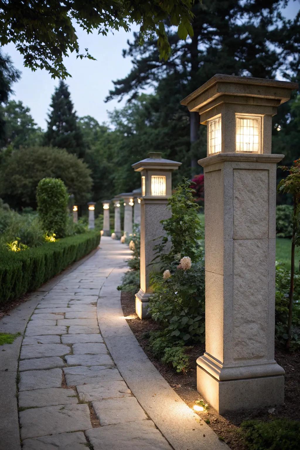 Illuminate your garden routes using fashionable stone supports.