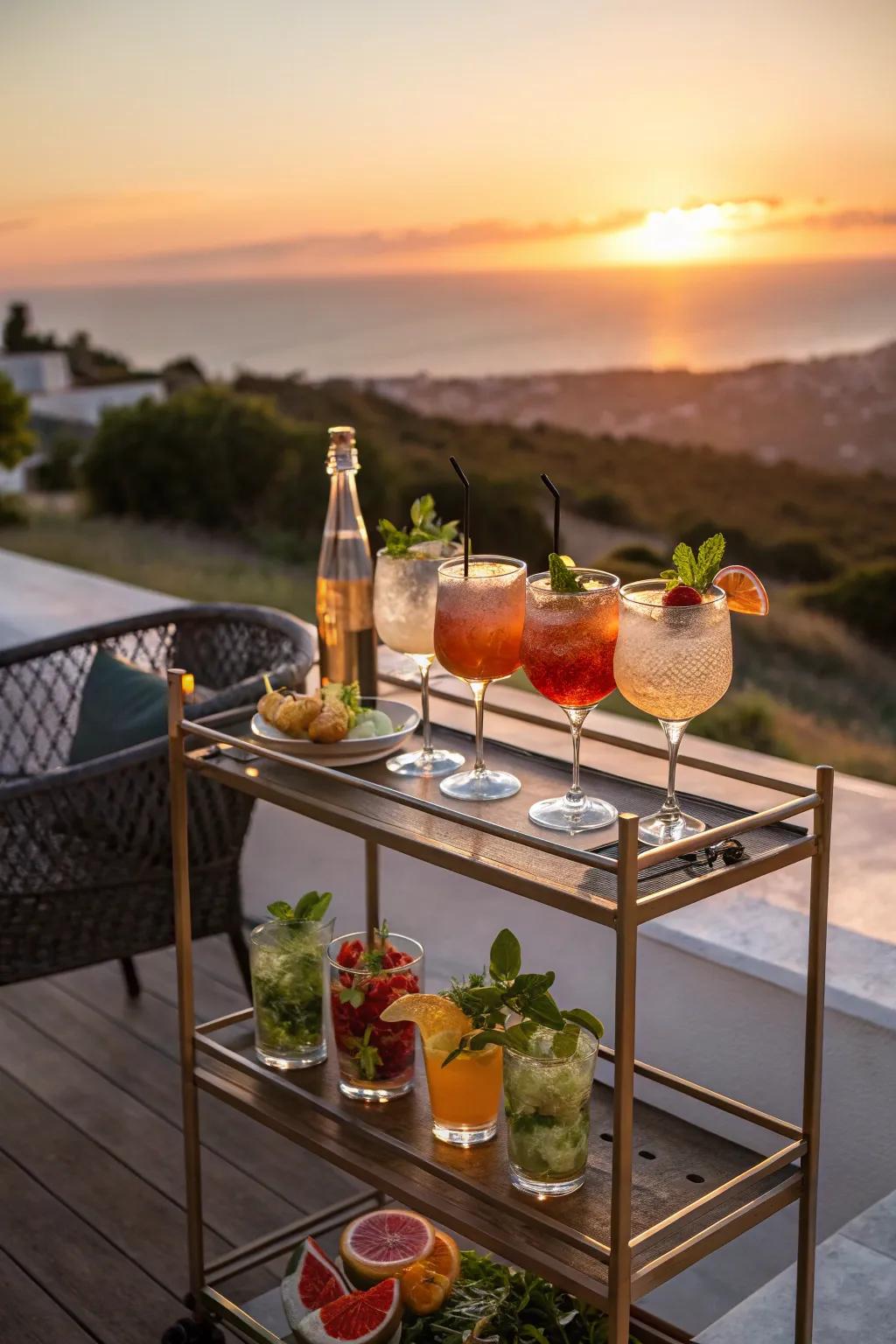 Enjoy sunset cocktails for a sophisticated evening gathering.