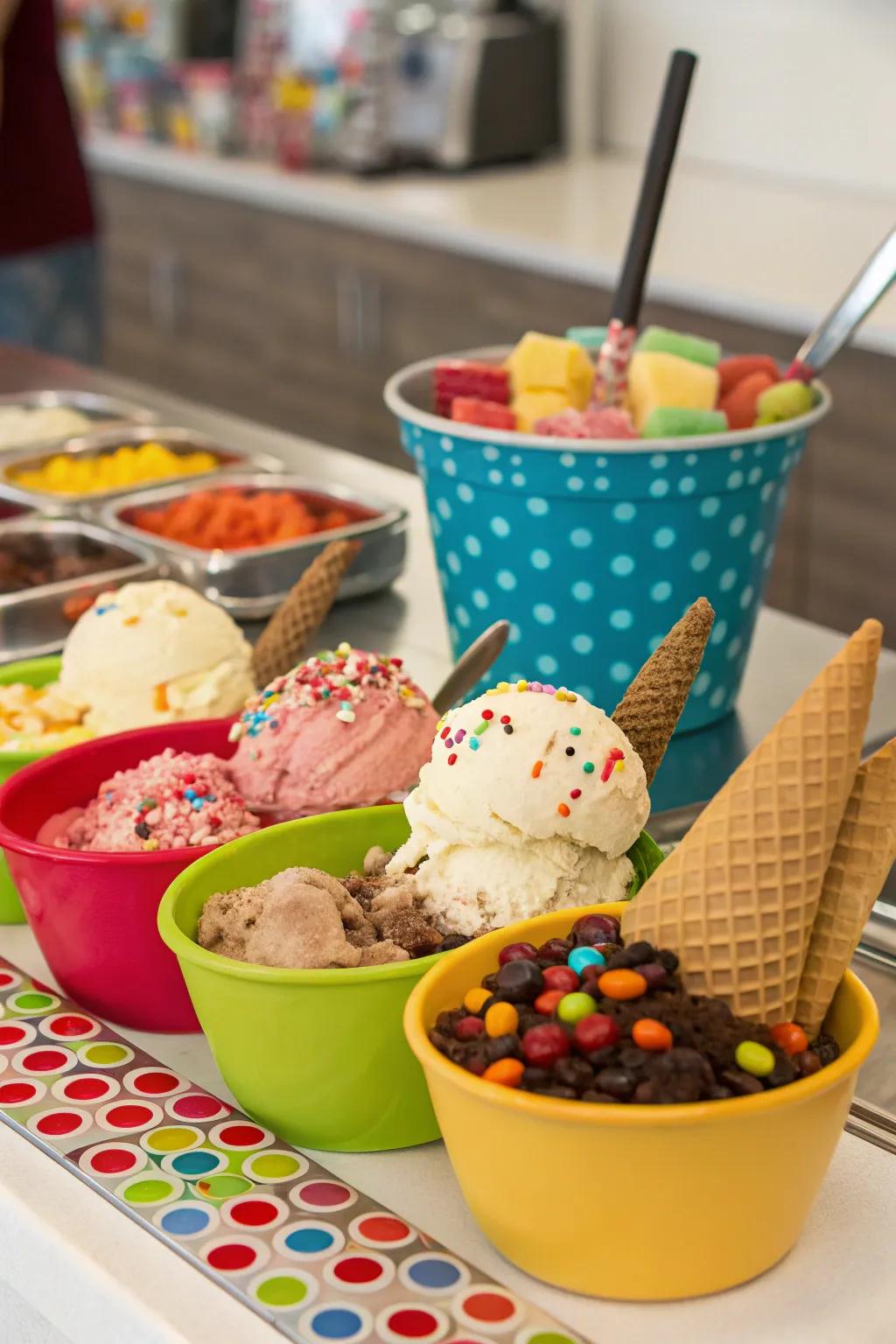 A delightful make-your-own ice cream counter for summer treats.
