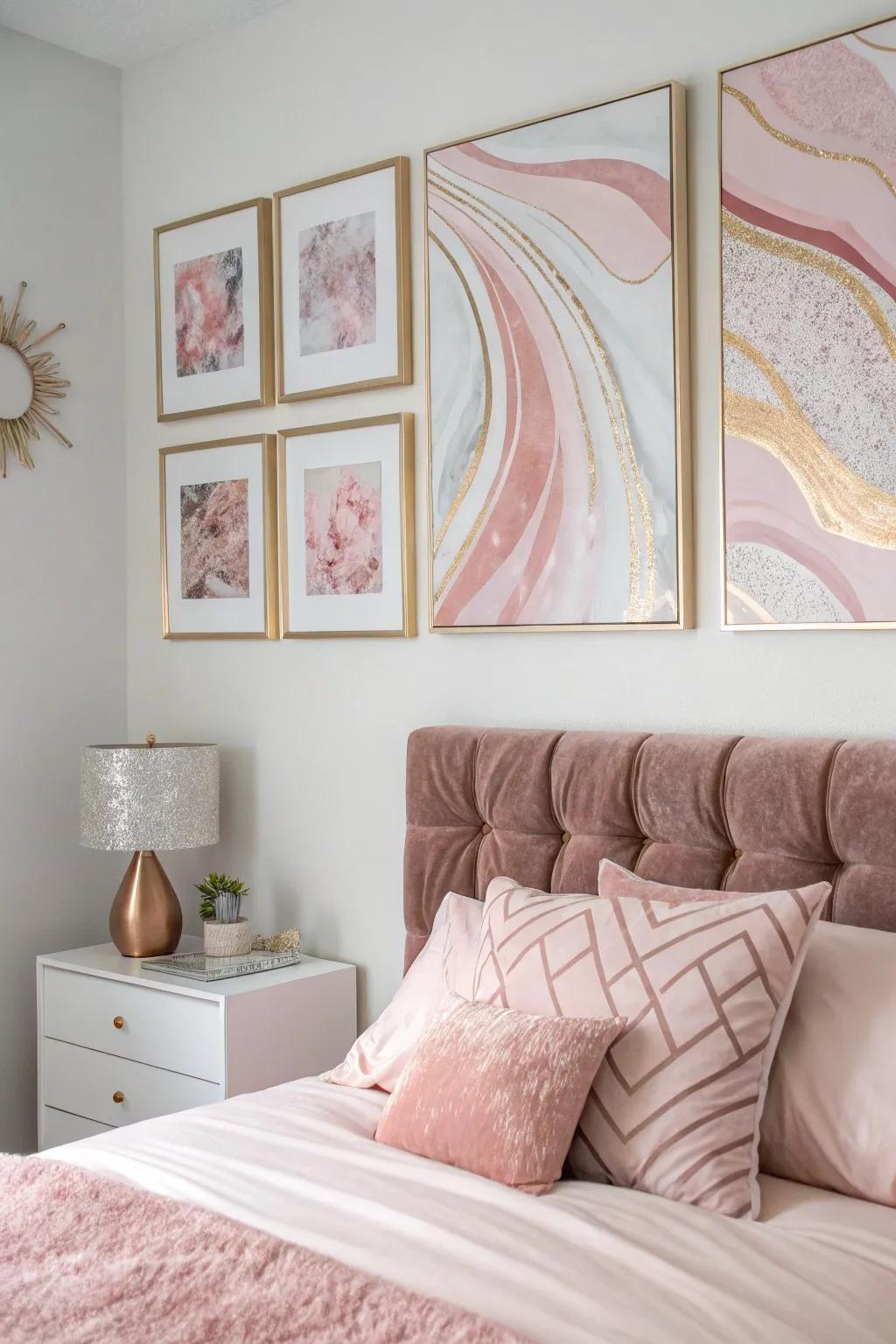 Rose gold wall designs offer a personal, elegant touch.