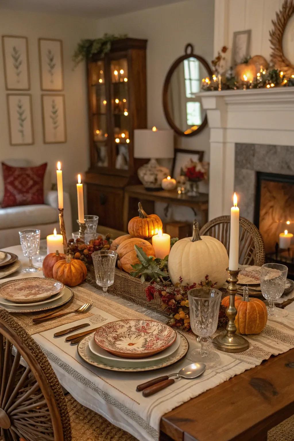 A charming vintage soiree setting for Thanksgiving.
