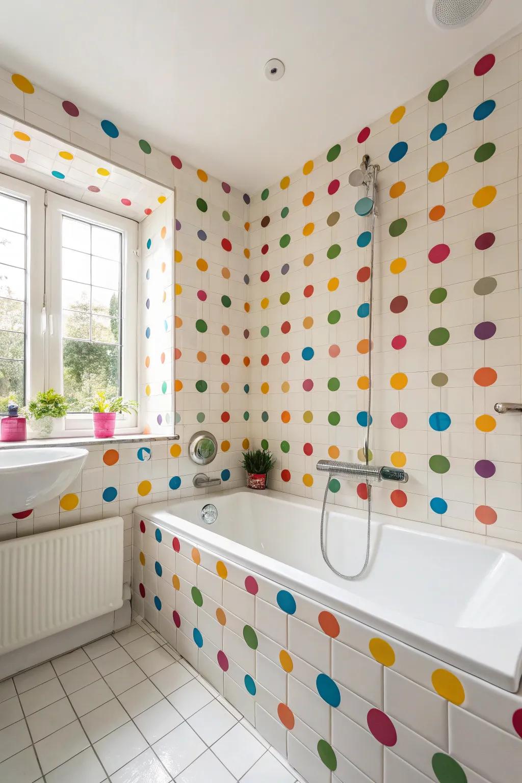 Dotted panels lend a playful and whimsical vibe to your bathtub area.