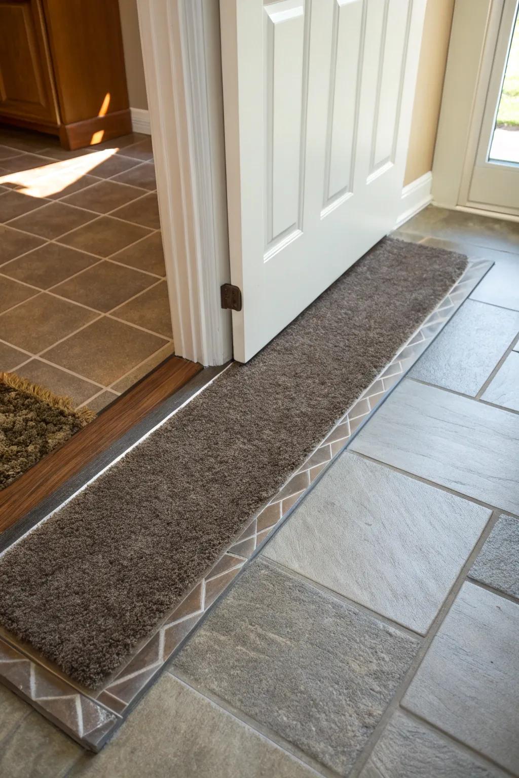 A threshold transition neatly separates tile and carpet.