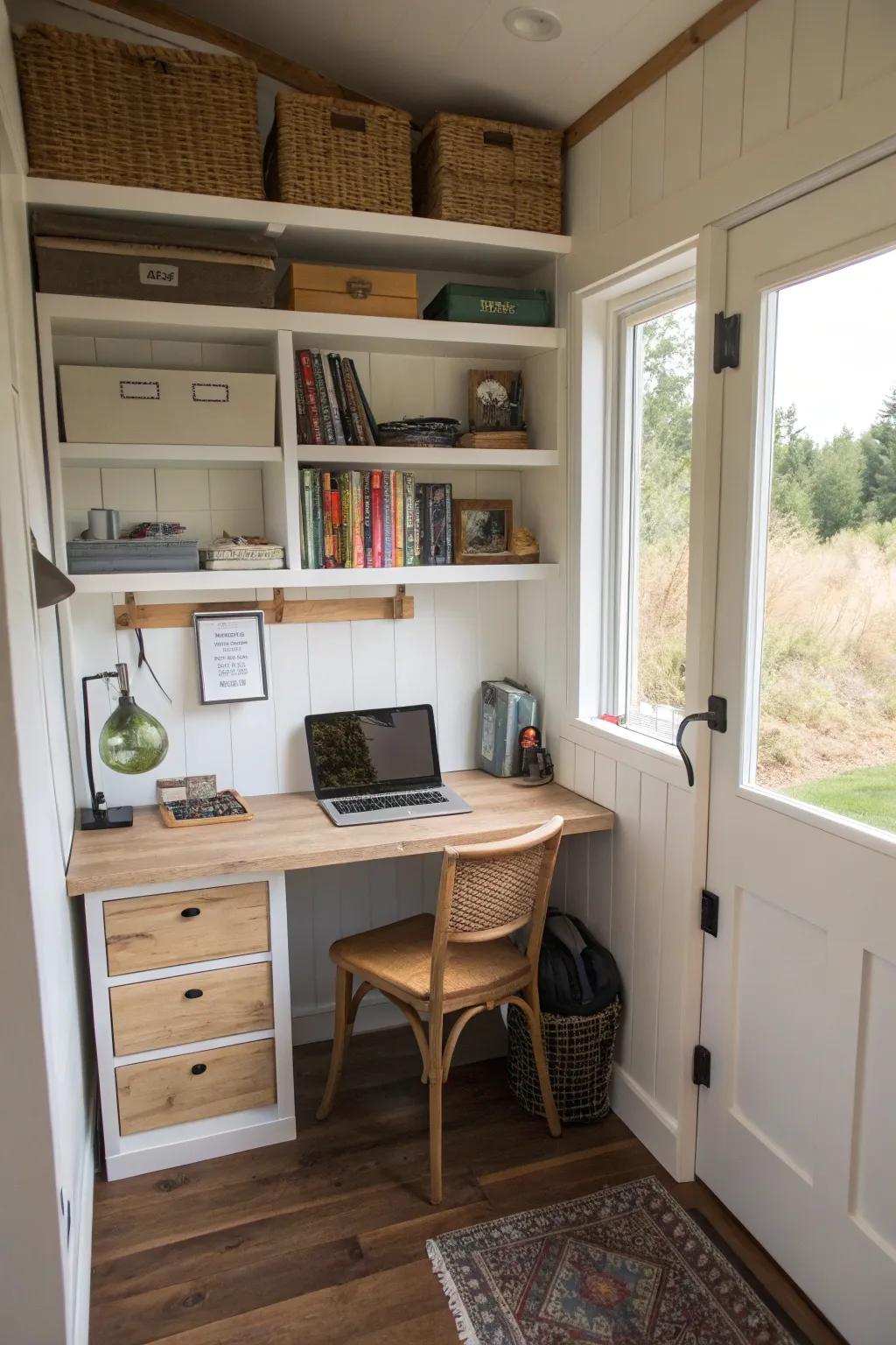 Closet offices provide privacy and practicality, tucked away in your small home.