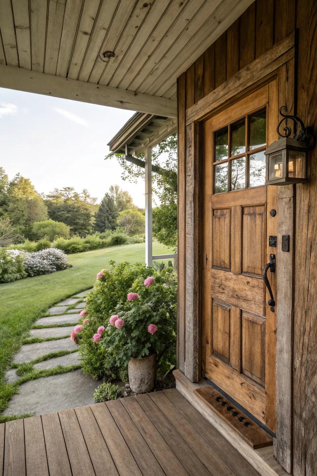 Farmhouse allure with country timber doors brings warmth and coziness.