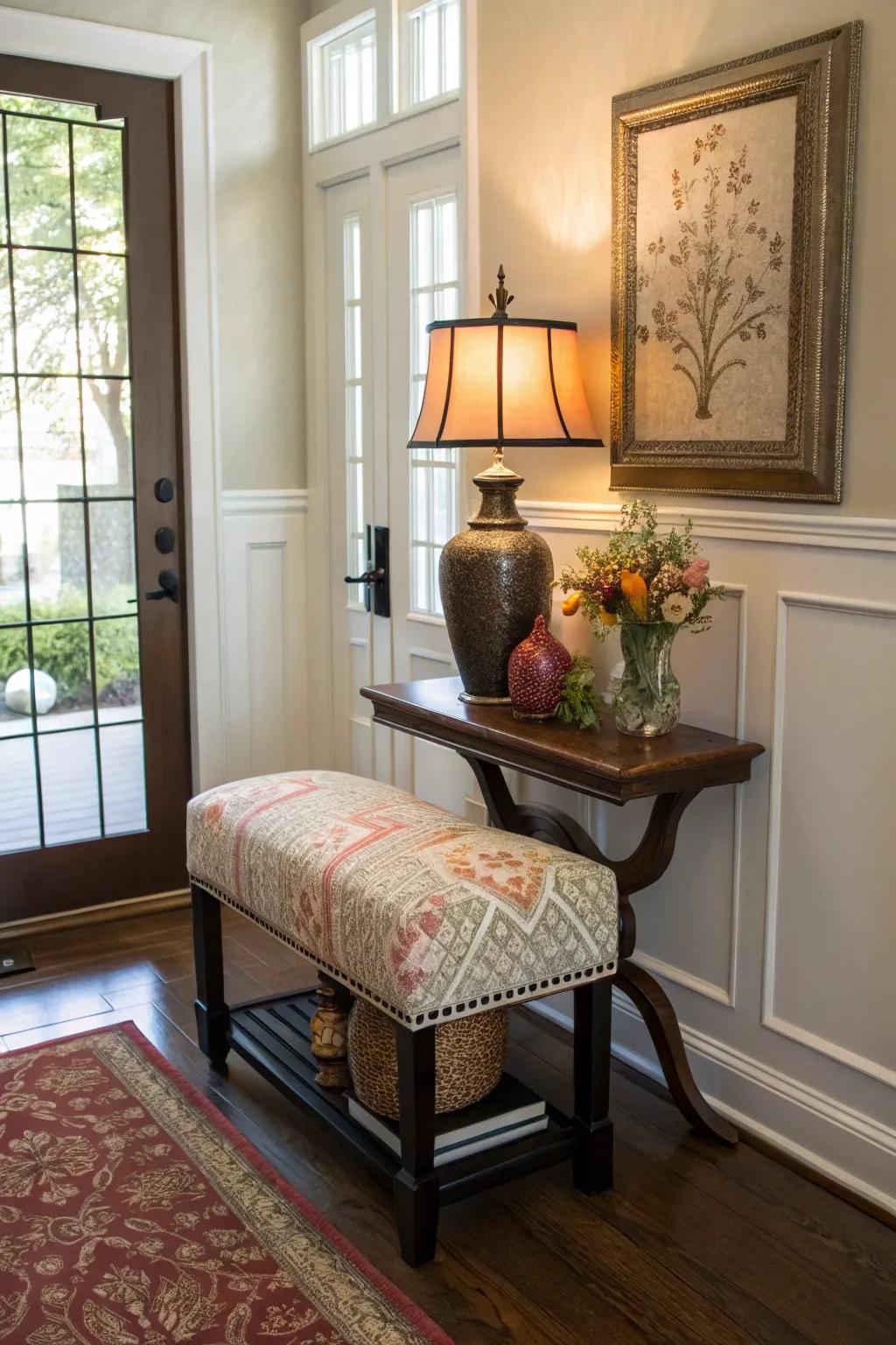 A cozy sitting spot welcomes guests and offers a moment of pause.