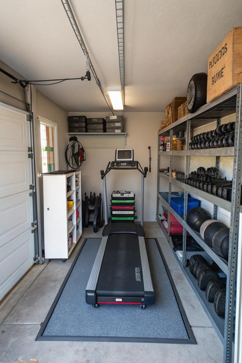 Organize your garage into practical workout areas.