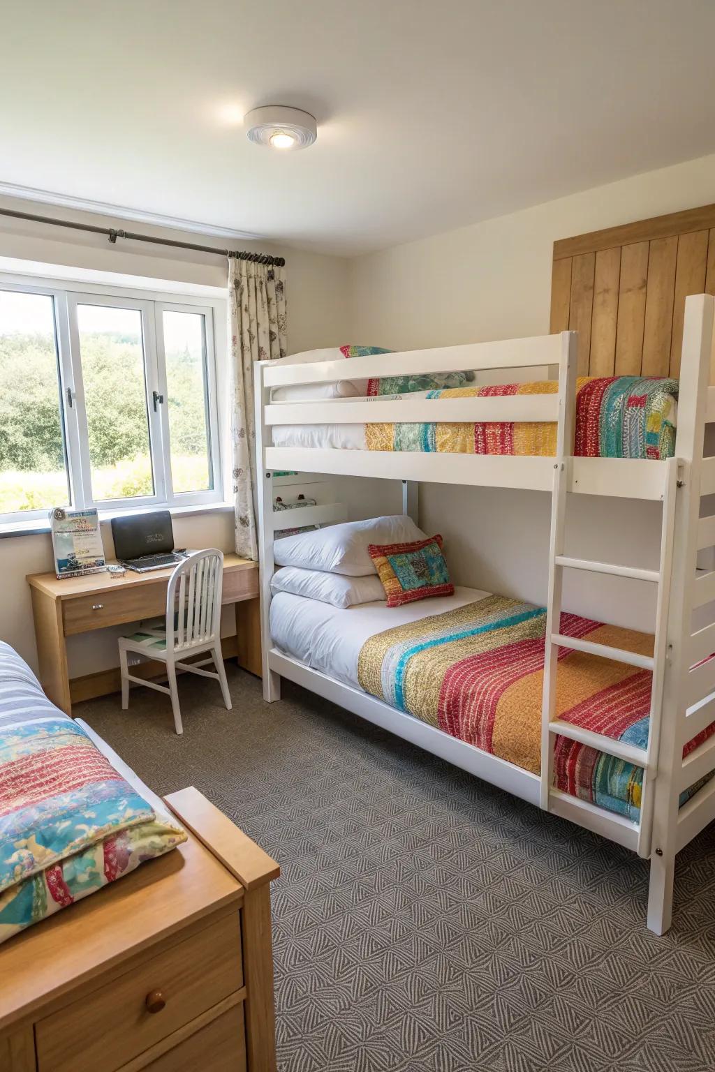 Extra sleeping space with a convenient roll-out bed in the triple bunk.