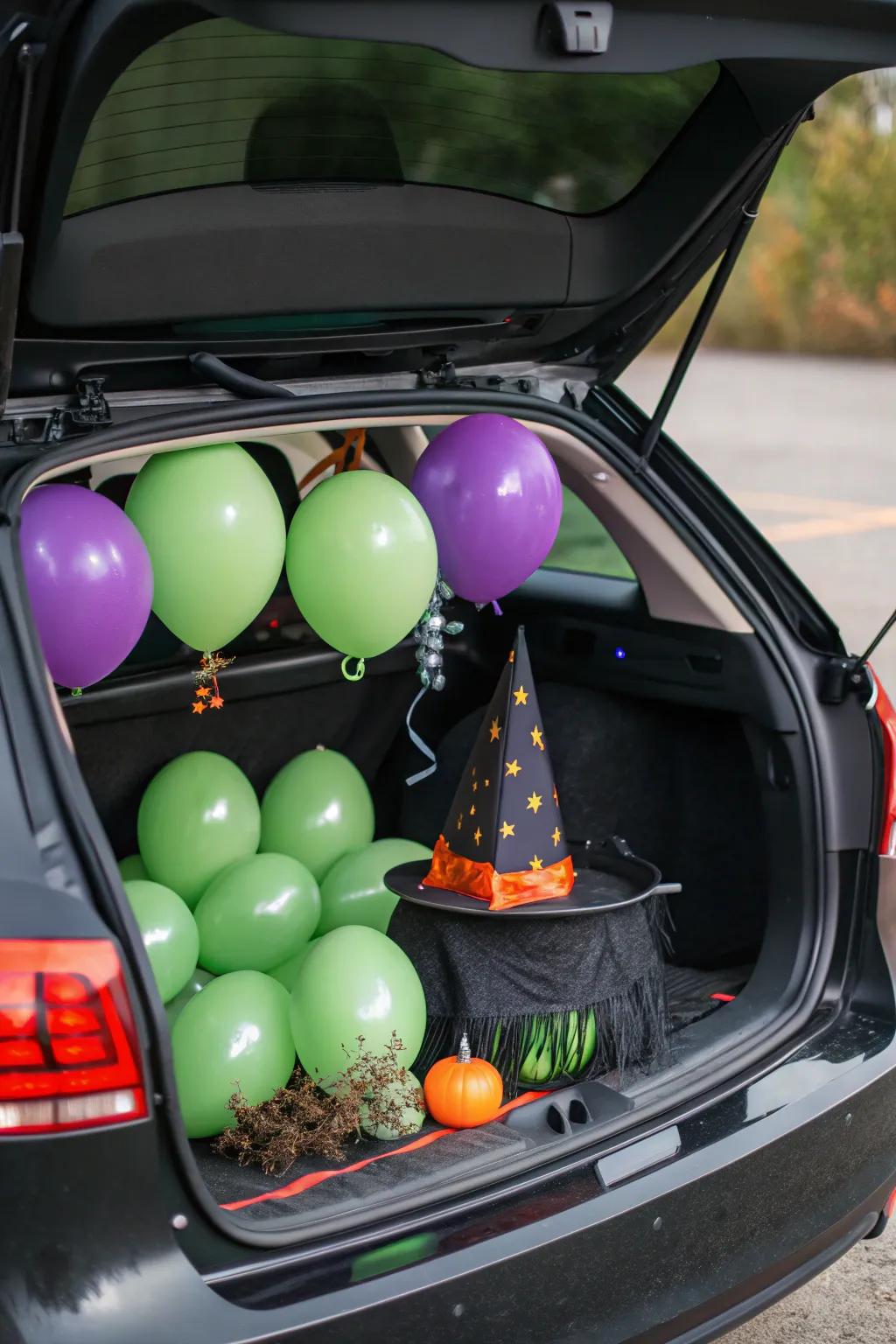 Air-filled spheres inject a whimsical burst of hue into your witch-inspired theme.