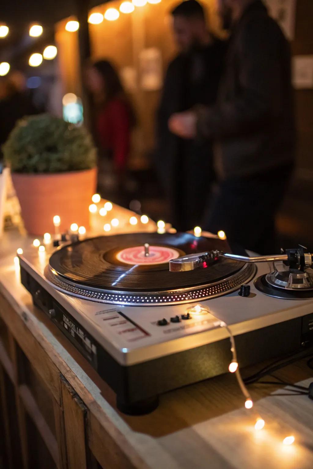 Platter lights fashioning a glowing effect beneath the record player.