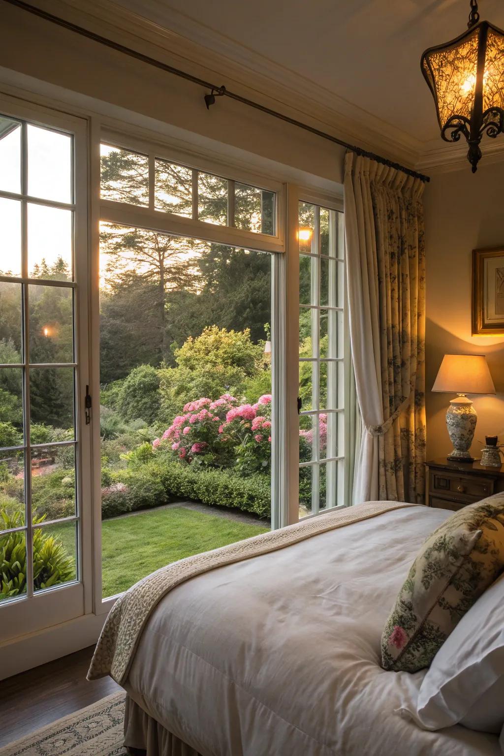 Captivating outlooks enhance the peace of your Tuscan-themed bedroom.