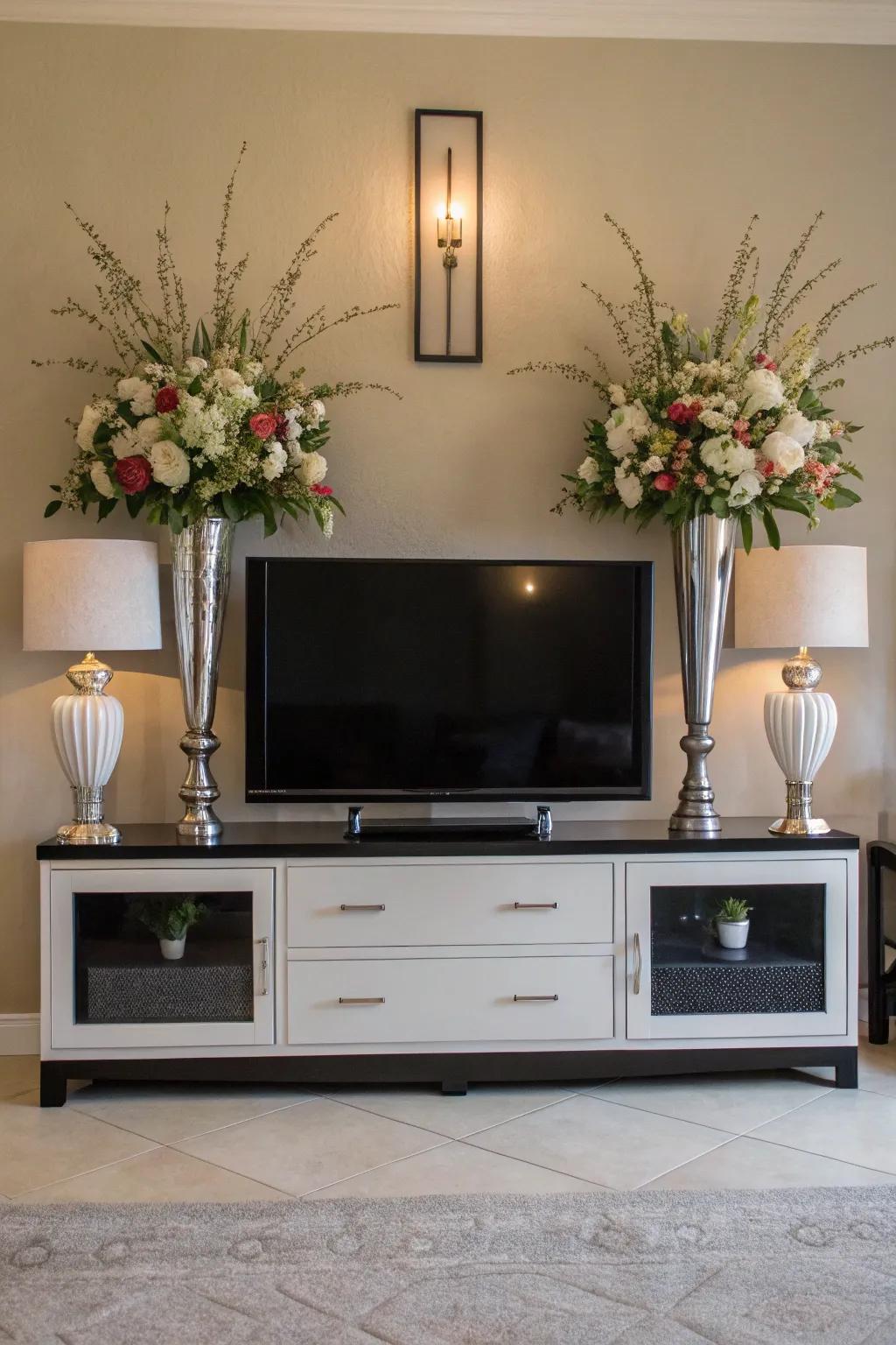 Symmetry achieving an even and satisfying decor scheme.