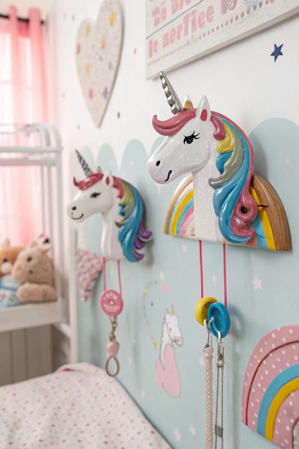 Fantasy creature hooks introduce functional playfulness to the aesthetics.