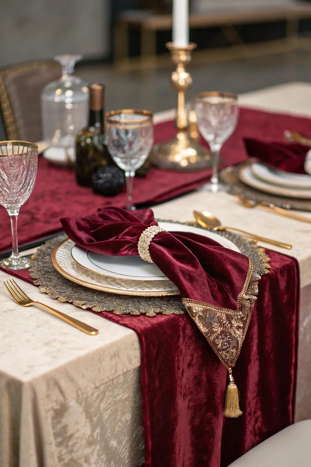 Velvet details introduce an element of luxury.