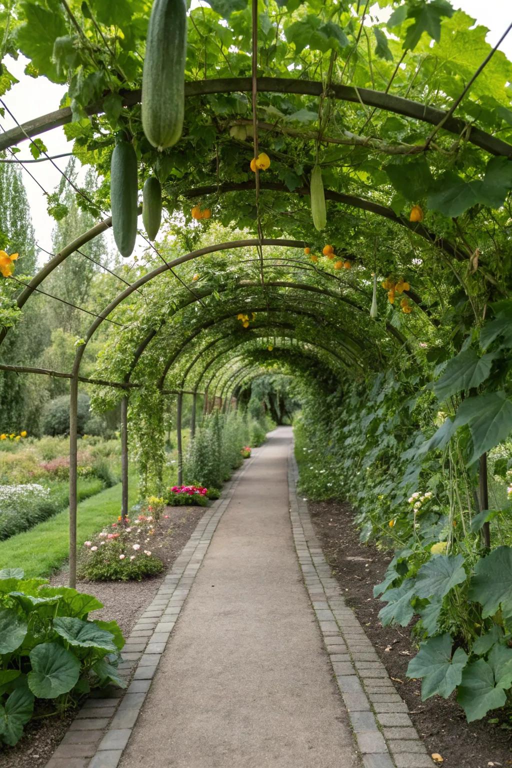 Overhanging arches fashion a whimsical garden path.