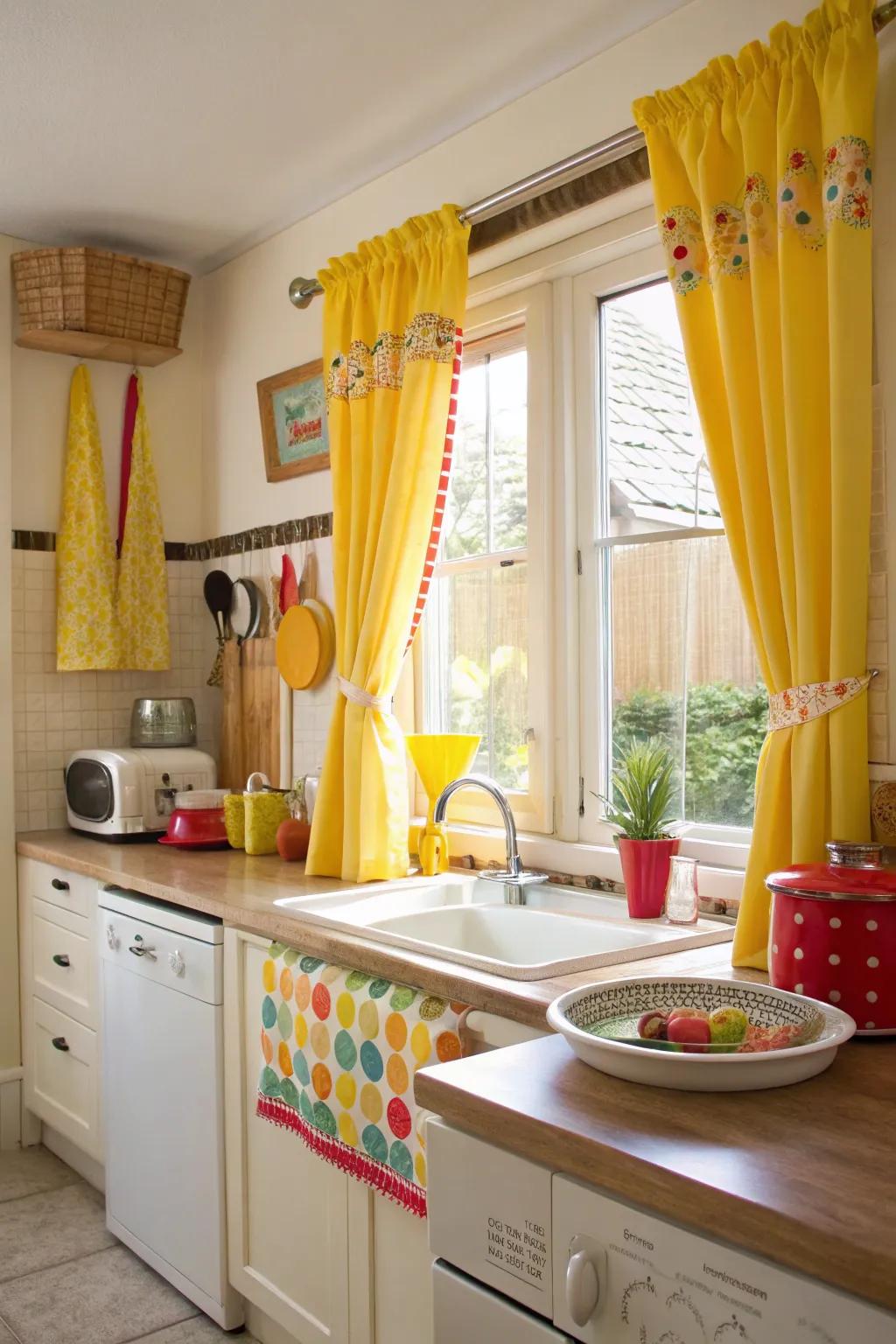Yellow window coverings add warmth and brightness.