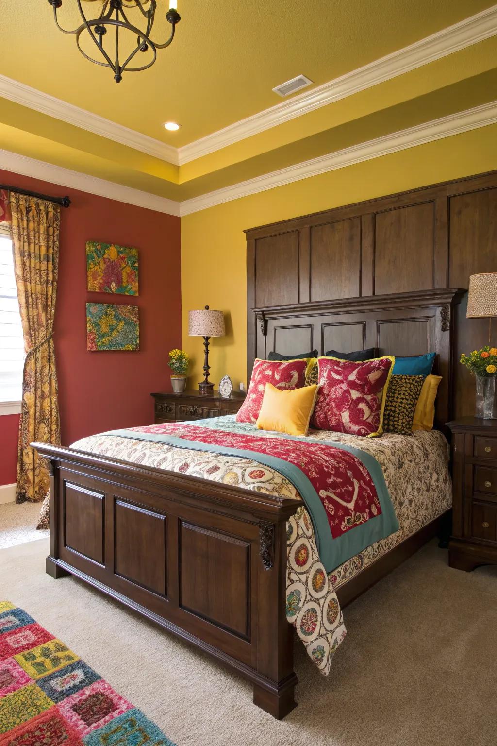 Clashing tones incorporate vibrancy and character to your bedroom.