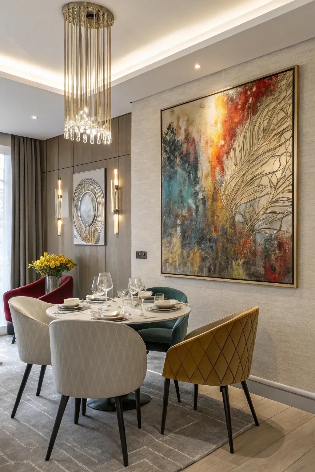Metallic accents introduce a contemporary flair.