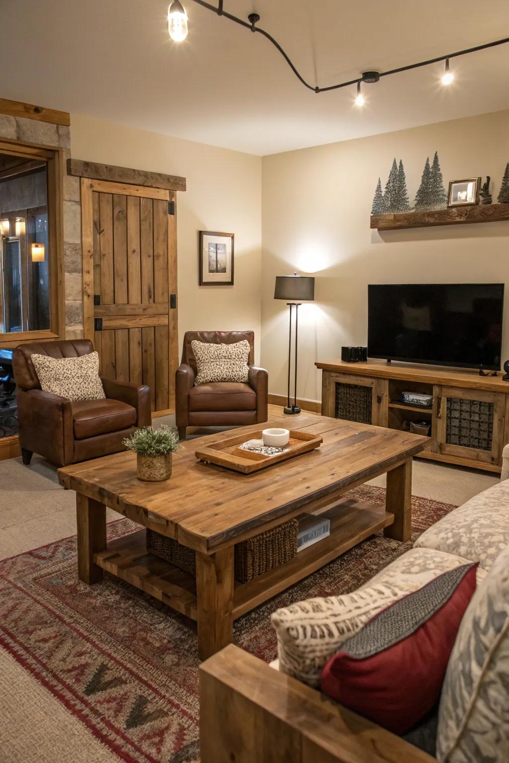 Country timber furniture radiates identity and warmth.