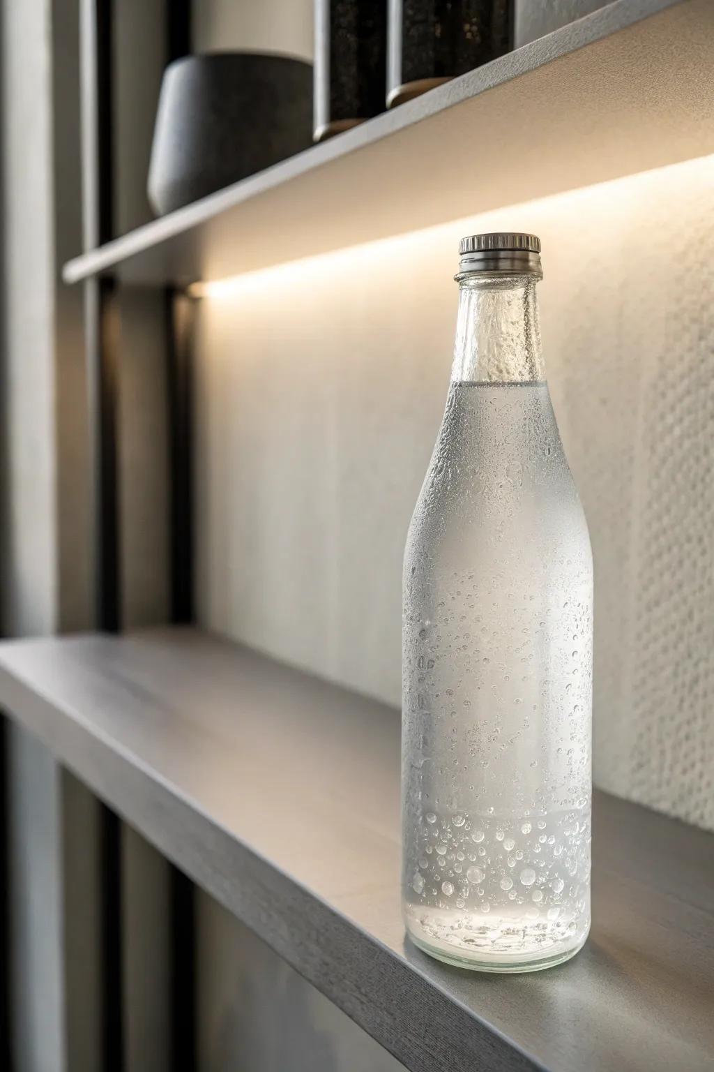A beverage container exhibiting a sophisticated opaque glass effect.