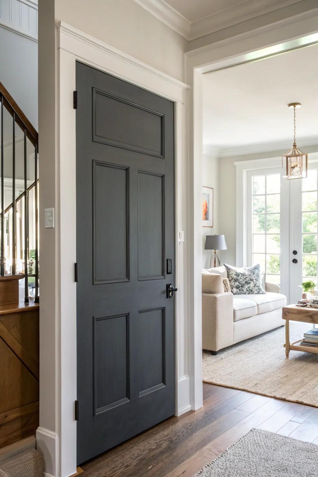 Slate gray doors contribute a stylish contemporary contrast.
