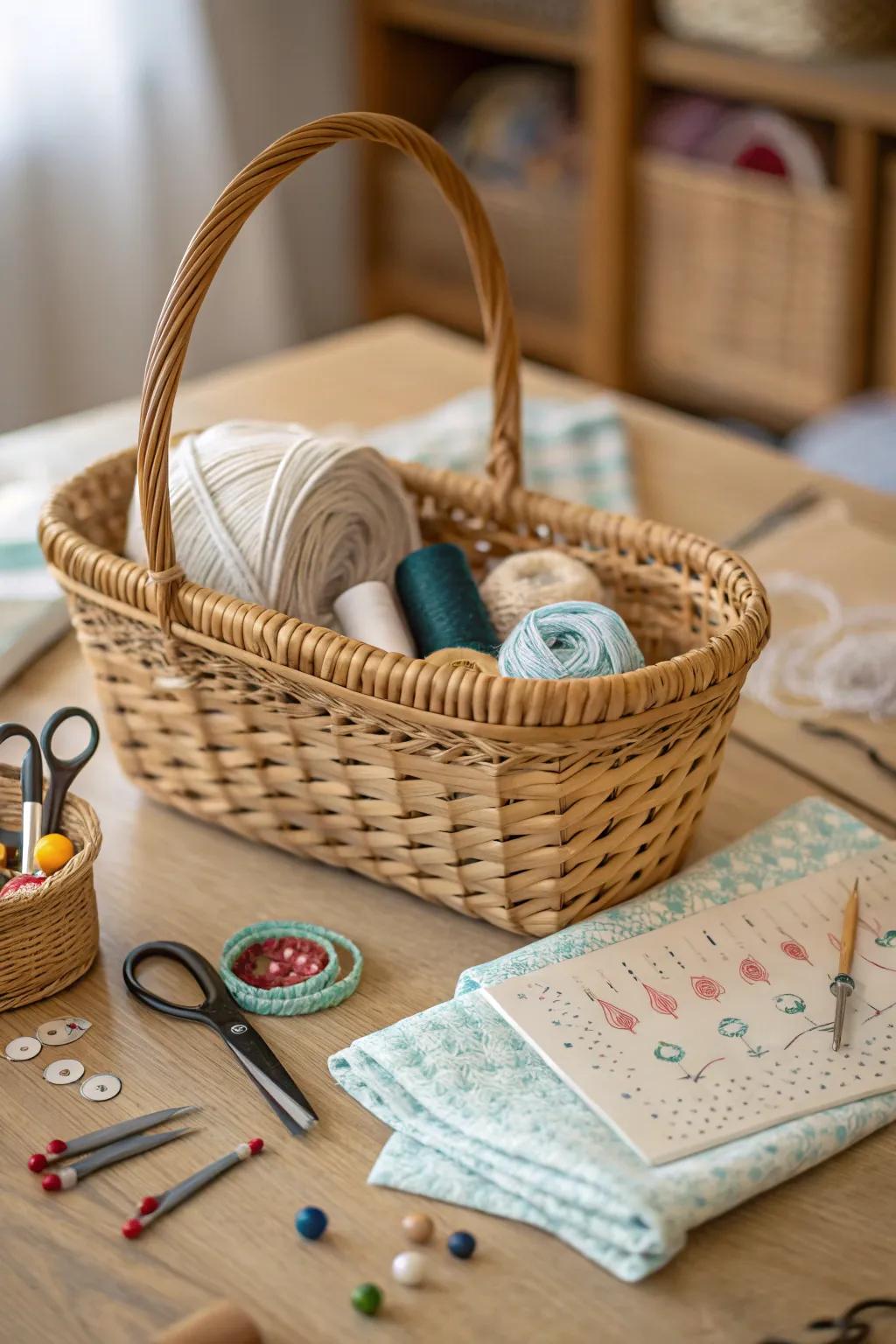 A basket of supplies can help inspire creativity and keep your artistic space tidy.