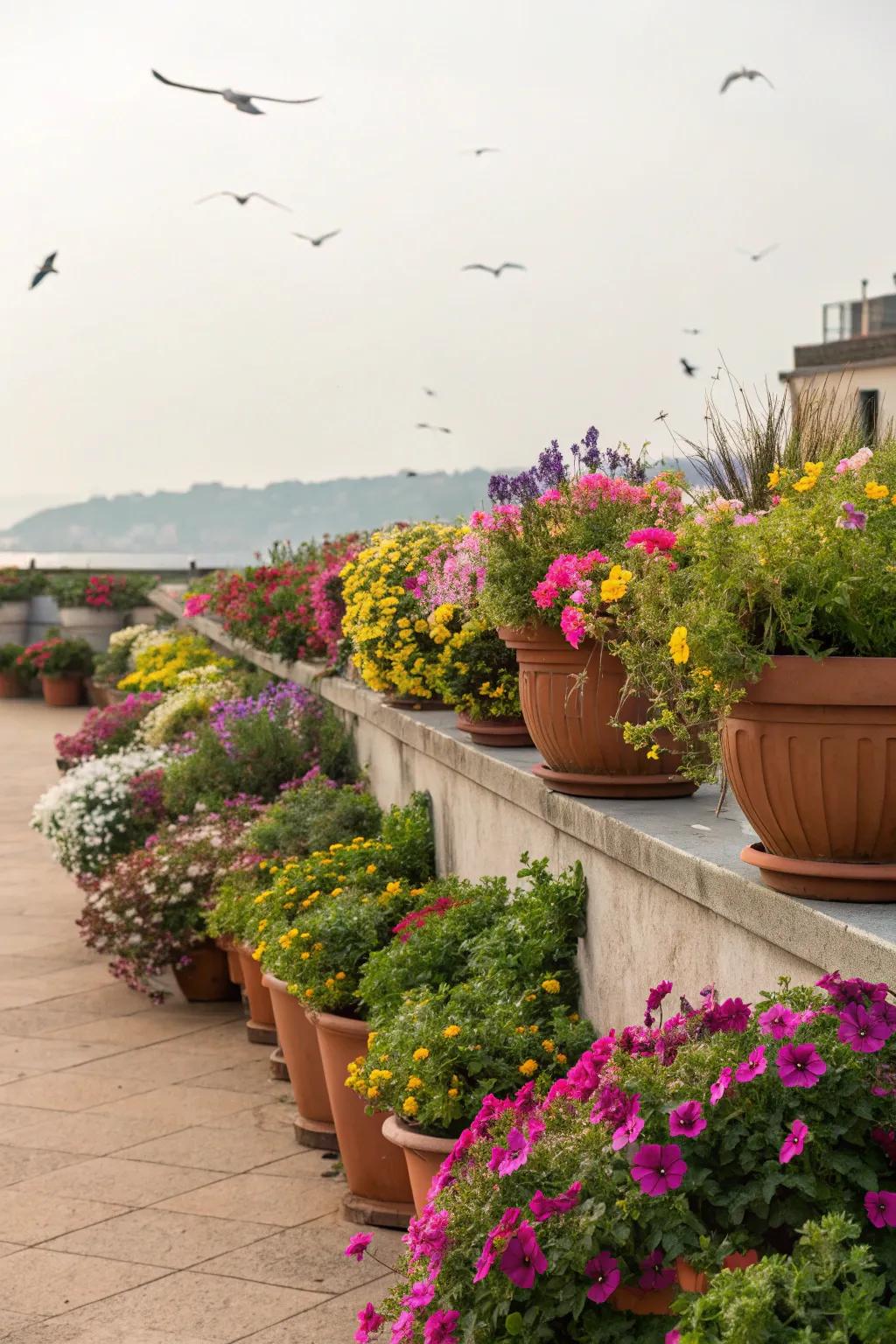 A lively wildflower container garden ideal for small spaces.