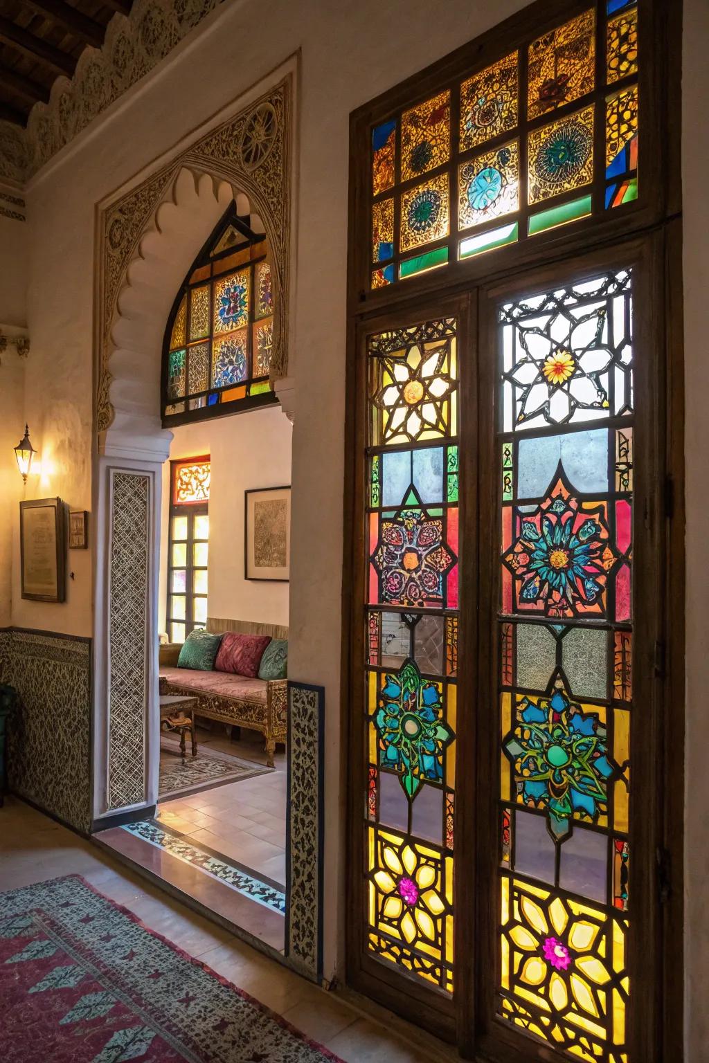 Spruce up your windows with artistic stained glass panels.