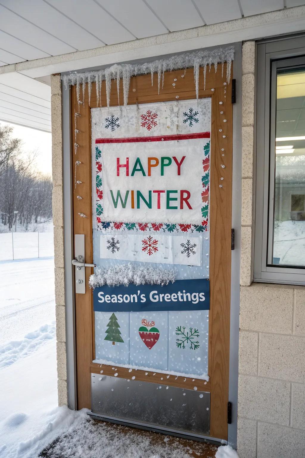 Winter linguistic play imparts didactic amusement to this doorway